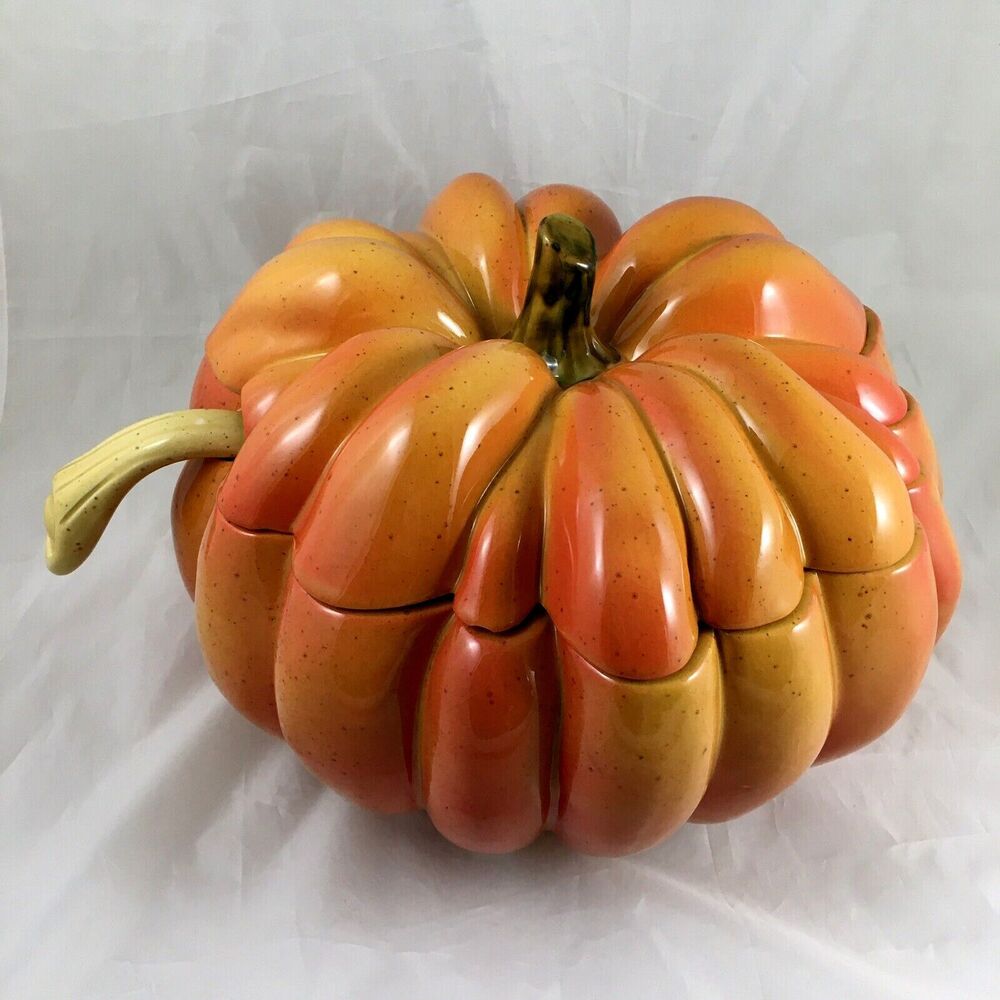 World Market Pumpkin Shaped Soup Tureen 3 piece set